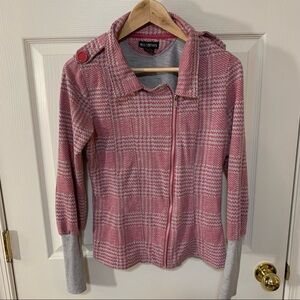 Like New Vintage Miss Chevious Pink and Grey Houndstooth Moto Full Zip